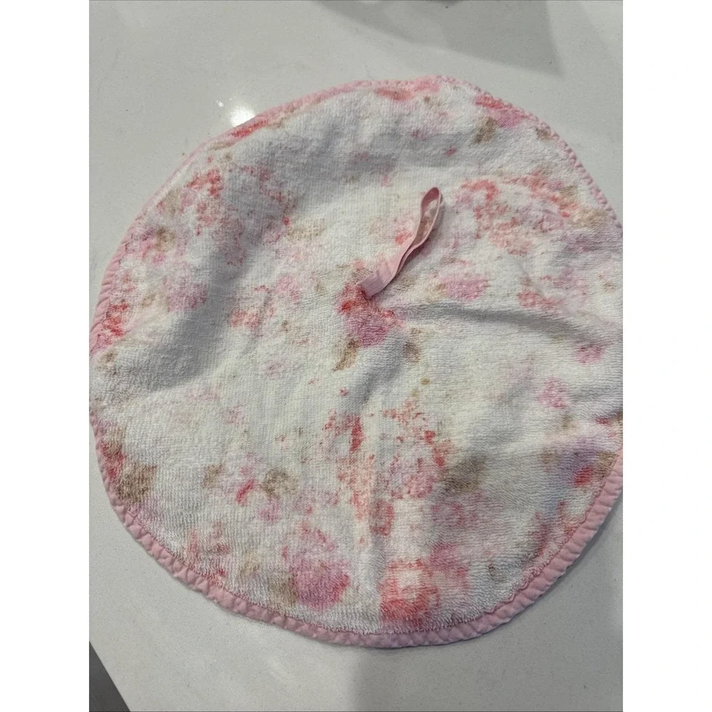 VTG‎ Pair 2 Pink Floral Bathroom Hand Towels Round Hanging Grandma Made 16